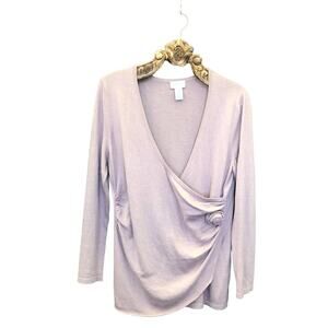 Soft Surroundings Surplice Gathered Rosette Side Mauve Pink Angora Cotton Blend